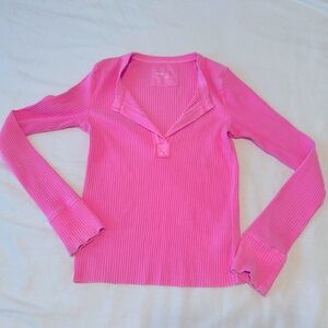 Like-New Aerie Vibrant Pink Ribbed Top Womens Small